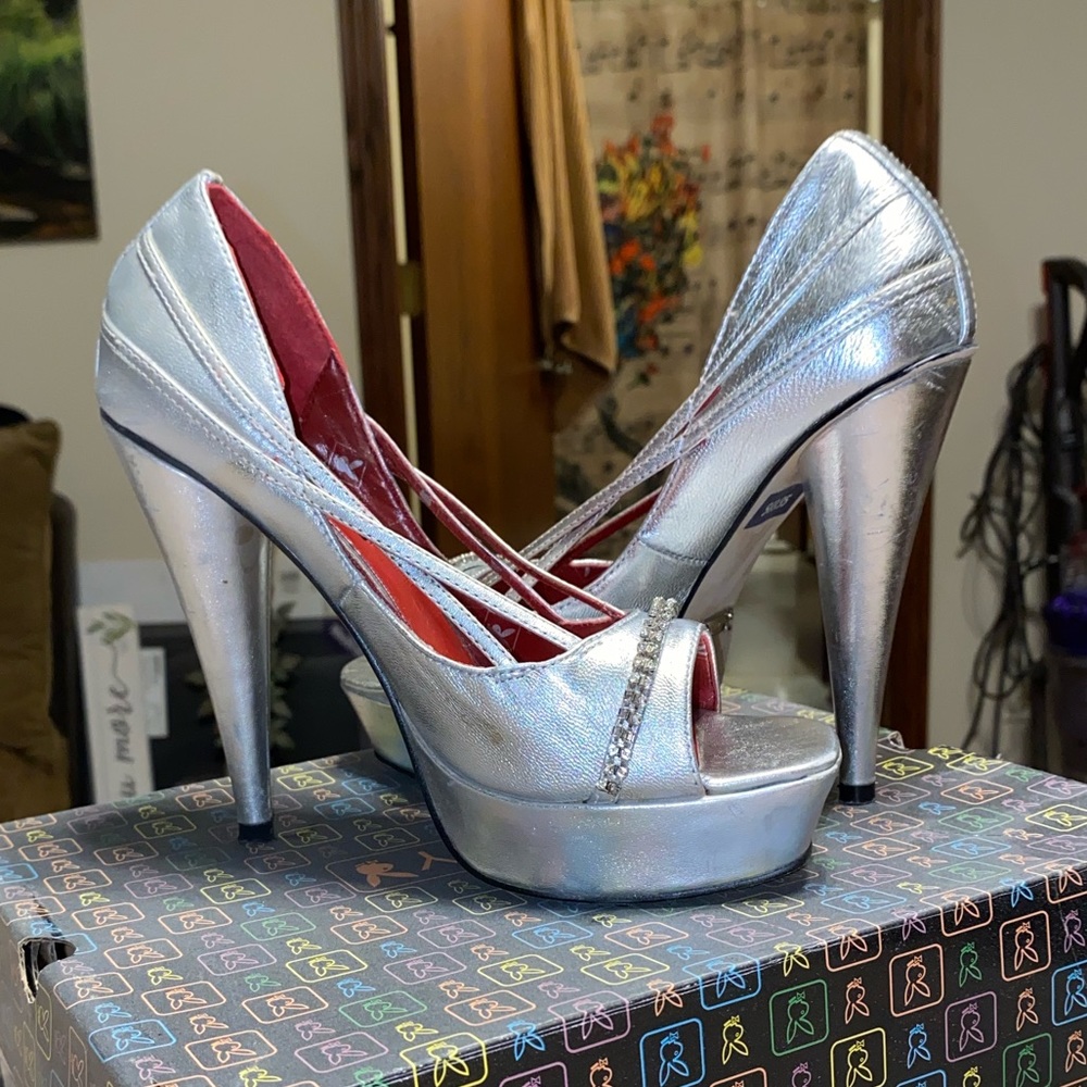 Playboy Metallic Silver Platform Stiletto’s